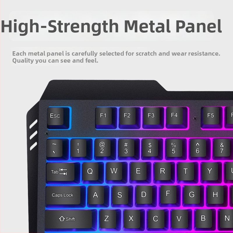 Káblový set klávesnice a myši s kovovým telom a RGB podsvietením, optoelektronický snímač 1200dpi, 1,4 m kábel, ergonomický dizajn, možnosť tlače loga