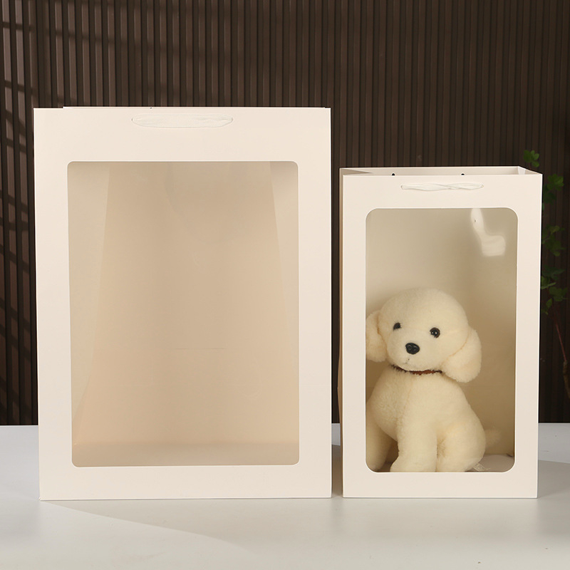 Geantă de cadouri cu fereastră Yilong - design transparent, sac de hârtie pătrat, logo tipărit