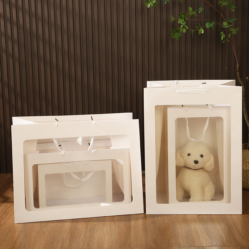 Geantă de cadouri cu fereastră Yilong - design transparent, sac de hârtie pătrat, logo tipărit