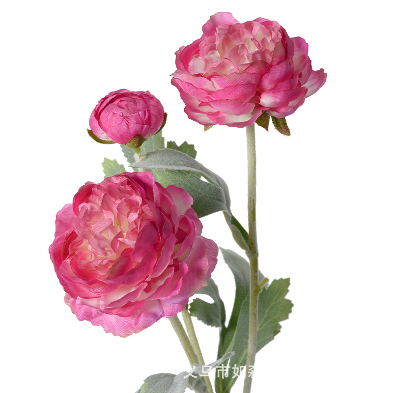 Buchet artificial de bujori, 3 capete, finisaj catifelat, din plastic, decor pentru sufragerie