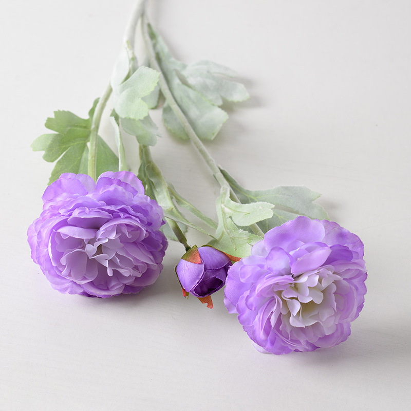 Buchet artificial de bujori, 3 capete, finisaj catifelat, din plastic, decor pentru sufragerie