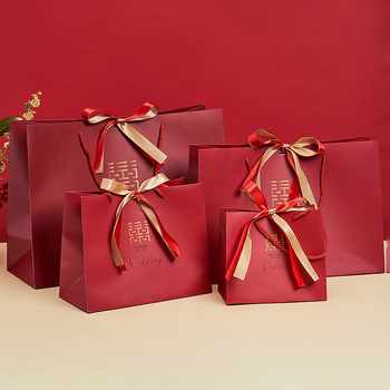 Geantă cadou pentru nuntă în stil chinezesc cu dublă fericire, imprimare offset, carton alb, brand Yijia, imprimare de logo disponibilă
