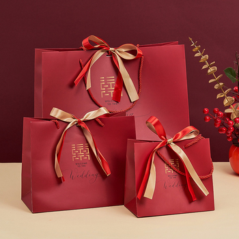 Geantă cadou pentru nuntă în stil chinezesc cu dublă fericire, imprimare offset, carton alb, brand Yijia, imprimare de logo disponibilă