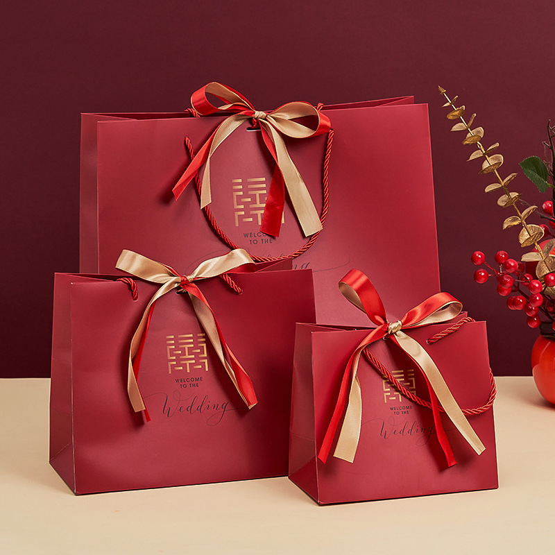 Geantă cadou pentru nuntă în stil chinezesc cu dublă fericire, imprimare offset, carton alb, brand Yijia, imprimare de logo disponibilă