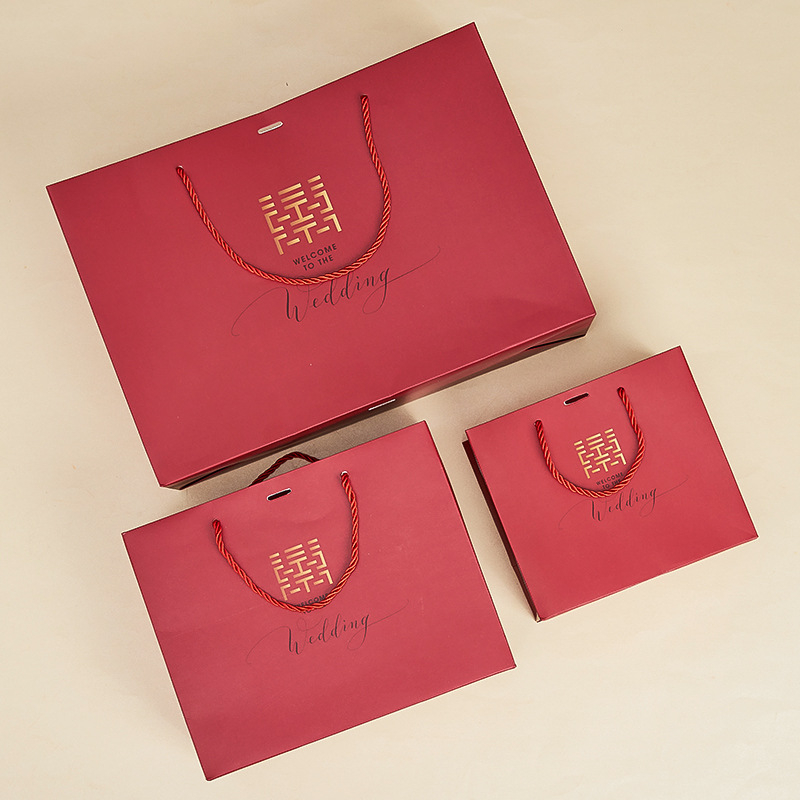 Geantă cadou pentru nuntă în stil chinezesc cu dublă fericire, imprimare offset, carton alb, brand Yijia, imprimare de logo disponibilă