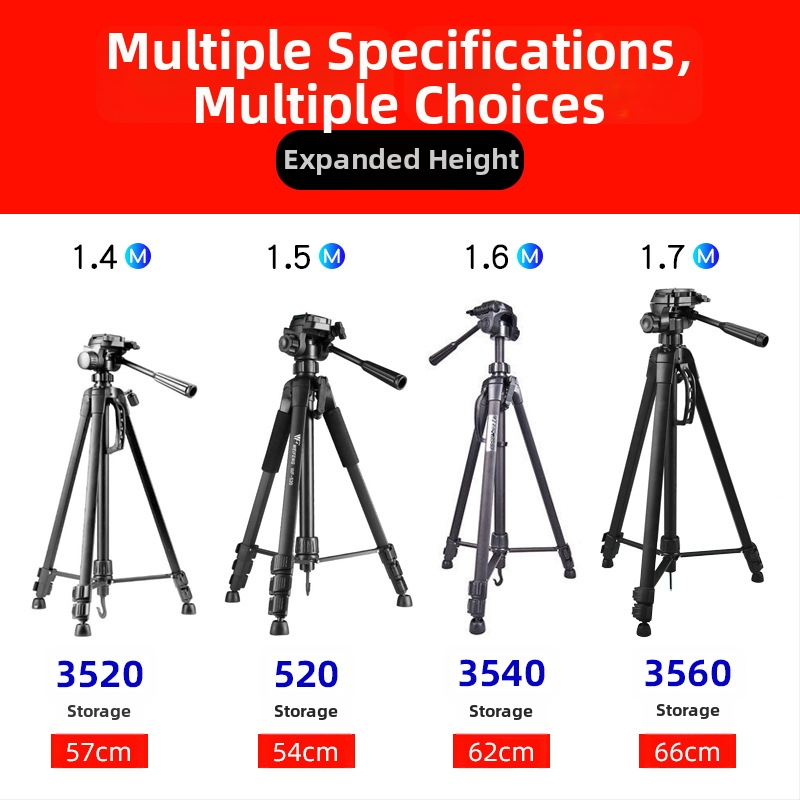 Weifeng WT3560 DSLR τρίποδο με κεφαλή 3D PTZ, αλουμινίου κράμα, φορτίο 2-5 kg, γρήγορη πλάκα απελευθέρωσης