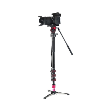 Monopod Mibo MQA pentru DSLR cu cap hidraulic, 4 secțiuni din aliaj de aluminiu, încărcare 2–5 kg, Placă de eliberare rapidă inclusă
