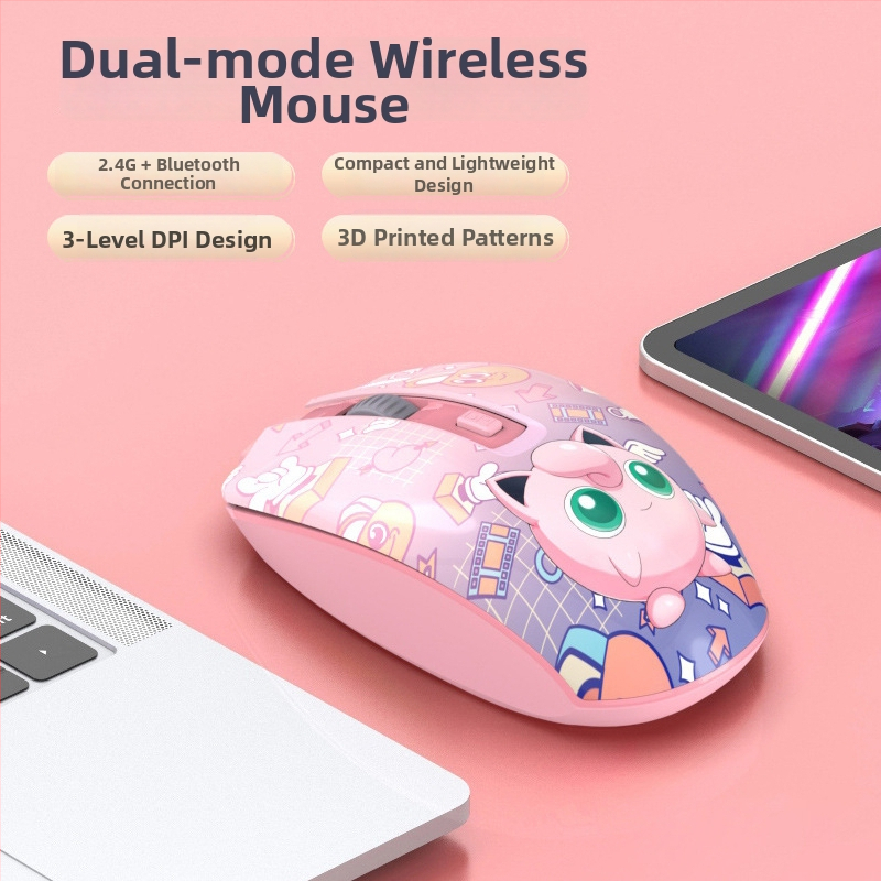 T3 Bezdrôtová Bluetooth tichá myš s 3D karikatúrnym dizajnom, dvojmodová optická myš pre PC