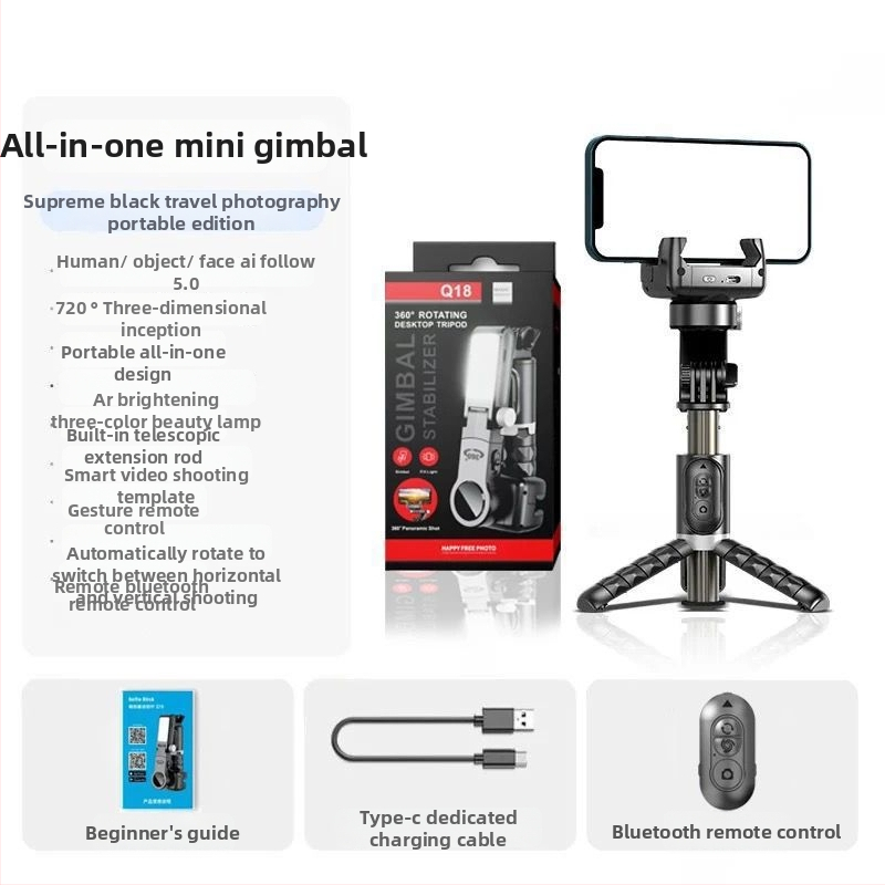 Ručný stabilizátor gimbalu s 360° sledovaním tváre, proti otrasom, prenosný statív pre fotografovanie vonku