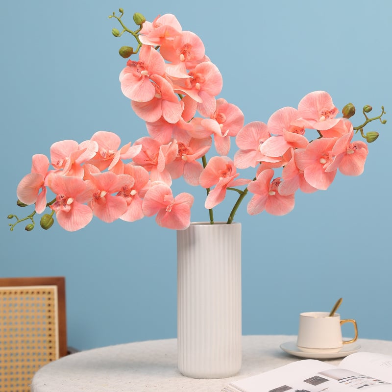 Phalaenopsis hodvábna orchída, jednoradová umelecká kvetina; materiál: hodvábna tkanina; odroda: Phalaenopsis; zručnosť: maľované, textúrované, reliéfne, vstrekované tvarovanie