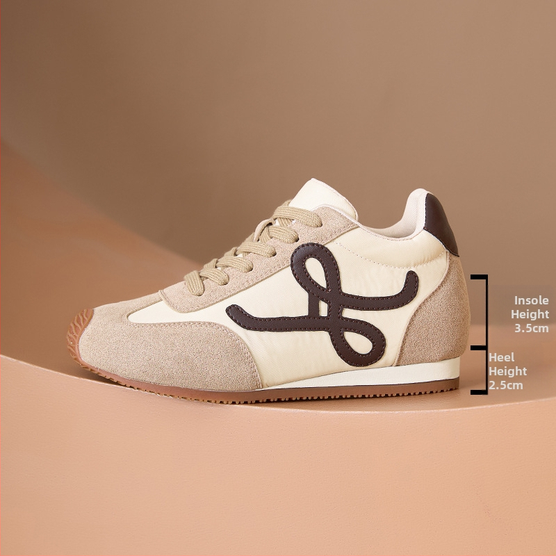 Sieviešu augstuma palielināšanas treniņzābaki ar retro dizainu, slīpa zole, fleece iekšējais oderējums, elpojoša tīkla iekšējā daļa, izturīga gumijas zole, šņorēšana