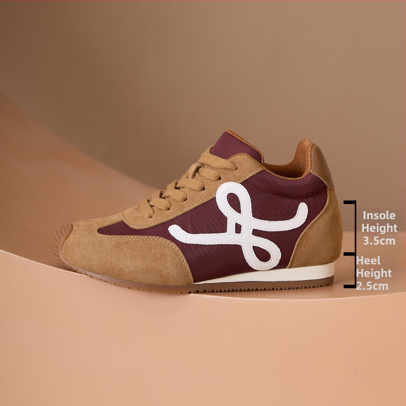 Sieviešu augstuma palielināšanas treniņzābaki ar retro dizainu, slīpa zole, fleece iekšējais oderējums, elpojoša tīkla iekšējā daļa, izturīga gumijas zole, šņorēšana