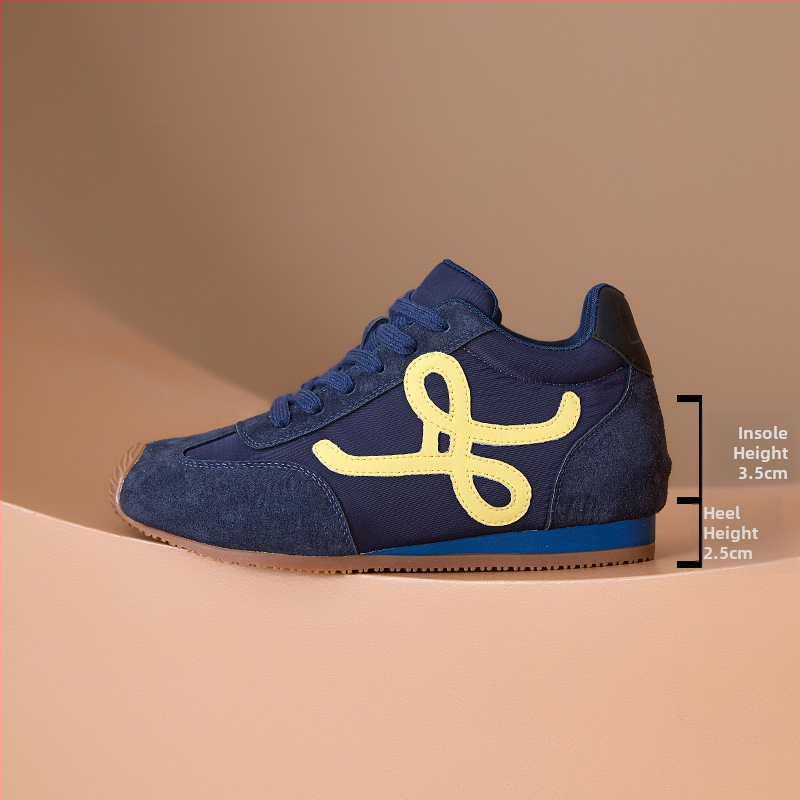 Sieviešu augstuma palielināšanas treniņzābaki ar retro dizainu, slīpa zole, fleece iekšējais oderējums, elpojoša tīkla iekšējā daļa, izturīga gumijas zole, šņorēšana