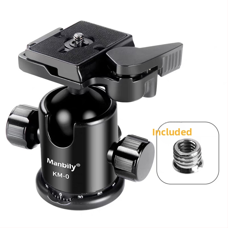 Manbily KM-0 Cameră DSLR Gimbal Trepied cu Cap Balon, Panoramă 360° Orizontal, 90° Vertical, Aliaj din Aluminiu, Șurub 1/4'', 0,4 kg
