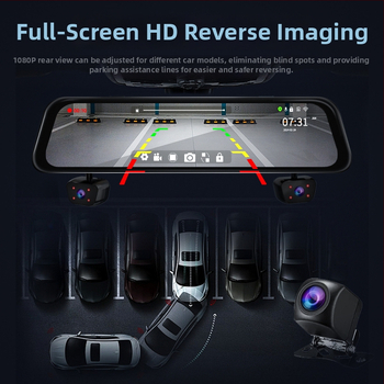 4 kanalų galinio vaizdo veidrodžio vaizdo registratorius, 170° platus kampas, 1080p, WIFI, kilpinis įrašymas su parkavimu ir judesio aptikimu