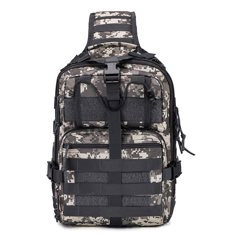 Taktička crossbody torba za fotografiju na otvorenom, velika torba za prsa, maskirni uzorak, vodootporna Oxford tkanina.