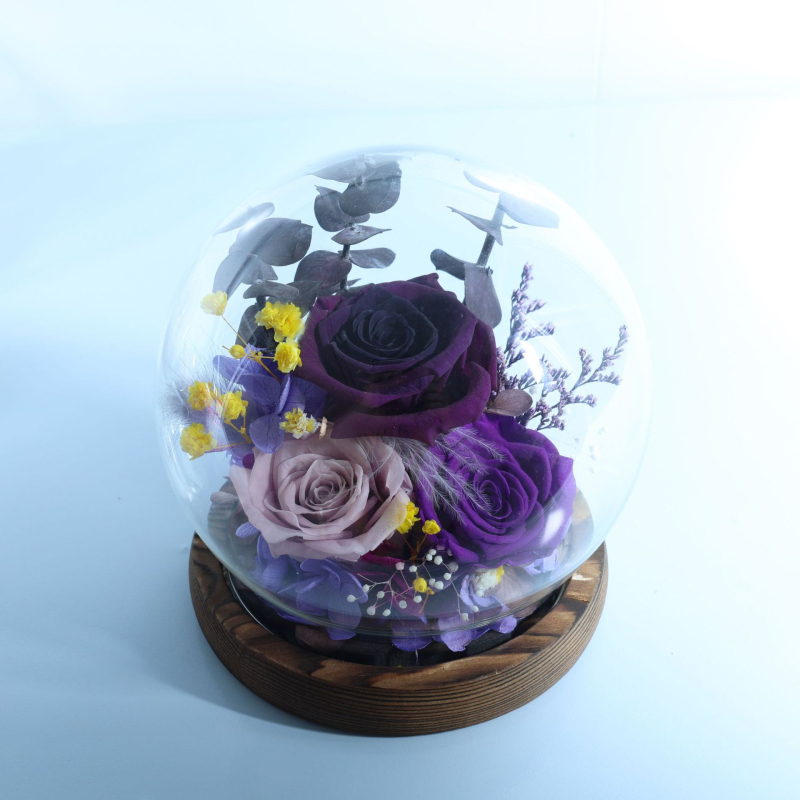 Trandafir uscat într-o cutie cadou cu cupole de sticlă sferice