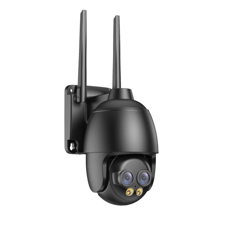 Vonkajšia bezdrôtová WiFi kamera na monitorovanie - 360° nočné videnie, dvojité objektívy (senzor 1/3-palcový, 0,01 lx, detekcia ľudí a pohybu, 12V)