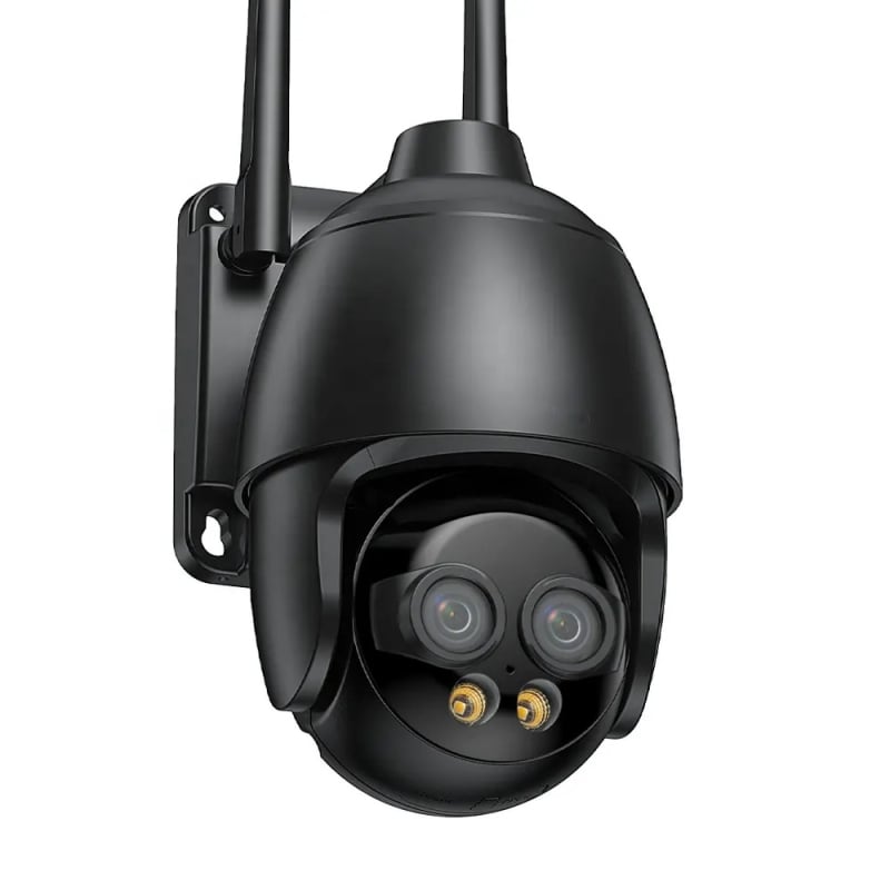 Vonkajšia bezdrôtová WiFi kamera na monitorovanie - 360° nočné videnie, dvojité objektívy (senzor 1/3-palcový, 0,01 lx, detekcia ľudí a pohybu, 12V)