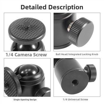 Kovový otáčavý univerzálny držiak na smartfón pre živé vysielanie – mini guľový gimbal pan/tilt (hliník, 360° pan/tilt, 56 g)