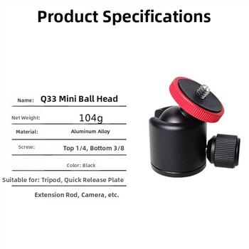 Hliníkový mini gimbal s 360° panoramatou a náklonom pre smartfóny a kamery, kompatibilný s 3/8 a 1/4 skrutkami, hmotnosť 104 g