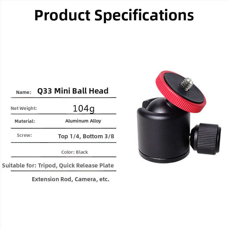 Hliníkový mini gimbal s 360° panoramatou a náklonom pre smartfóny a kamery, kompatibilný s 3/8 a 1/4 skrutkami, hmotnosť 104 g