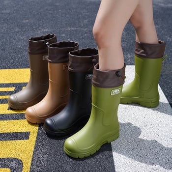 Γυναικείες μπότες βροχής μέχρι τη γάμπα, με ανθεκτικές στην τριβή σόλες, αντιολισθητικές, ελαφριές, επάνω μέρος από PVC με κορδόνι
