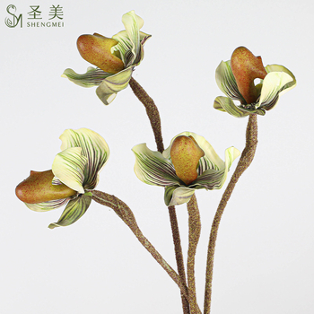 Floare artificială Paphiopedilum slipper orchid — Holy Beauty, PVC moale, stilizare, varietate 38662365760, pentru nuntă, exterior, recuzită de fotografie, decor acasă