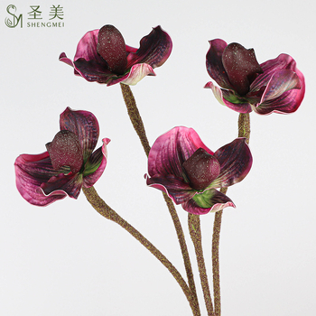 Floare artificială Paphiopedilum slipper orchid — Holy Beauty, PVC moale, stilizare, varietate 38662365760, pentru nuntă, exterior, recuzită de fotografie, decor acasă