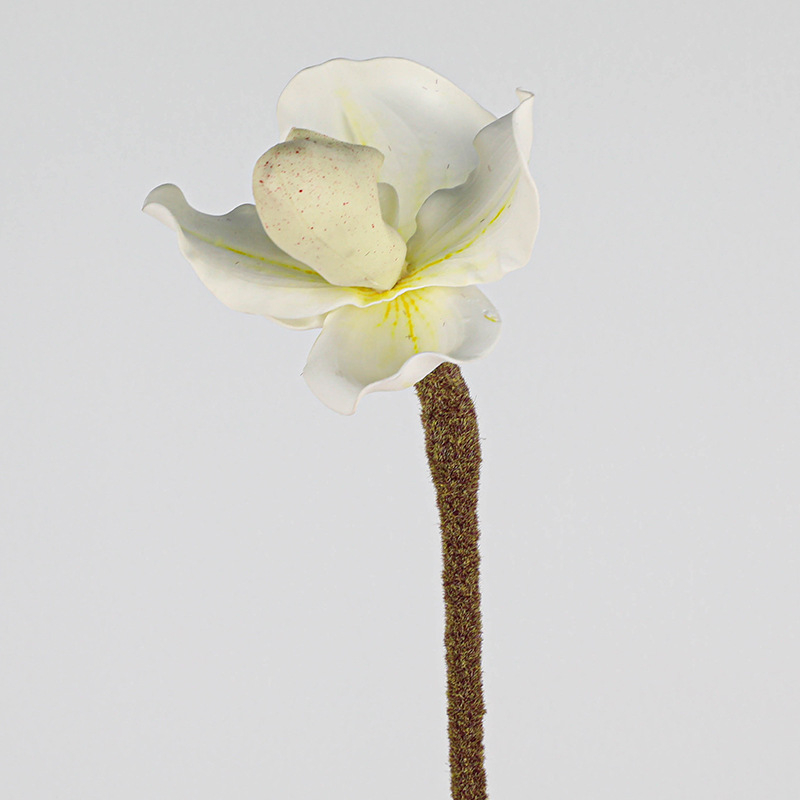 Floare artificială Paphiopedilum slipper orchid — Holy Beauty, PVC moale, stilizare, varietate 38662365760, pentru nuntă, exterior, recuzită de fotografie, decor acasă