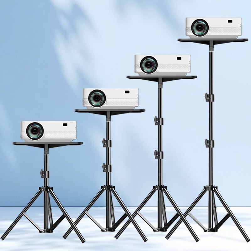 Tripod podea pentru proiector cu braț reglabil, fără găuri, universal pentru casă; 3 secțiuni; material: aliaj de aluminiu și oțel cu conținut de carbon; înălțime maximă 210 cm; diametrele țevi 1.6/1.9/2.2 cm