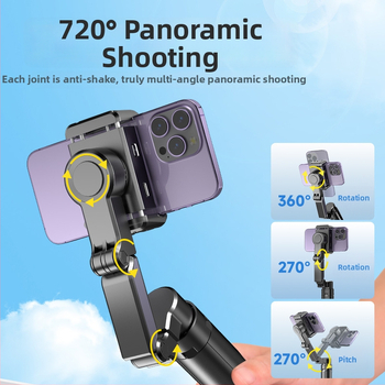 Prenosný gimbal stabilizátor s integrovaným svetlom pre mobilné telefóny – hliníkový zliatinový rám, univerzálna kompatibilita, panoramatické sledovanie