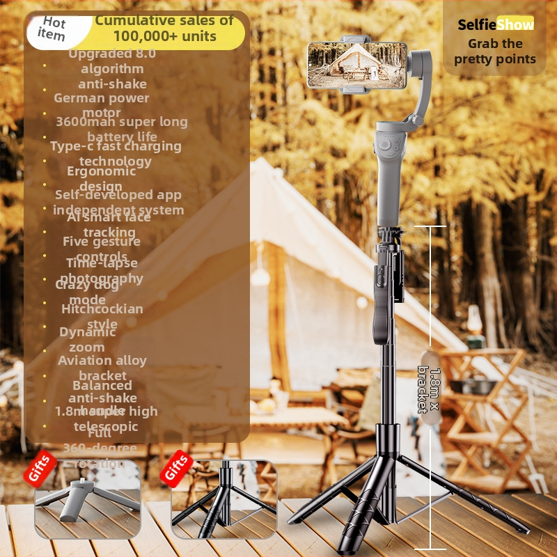 Pārvadājamais 3-asi gimbāla stabilizators telefonam ar sejas sekošanu, Bluetooth, ar tālvadības pulti iekļautu, Modelis M01