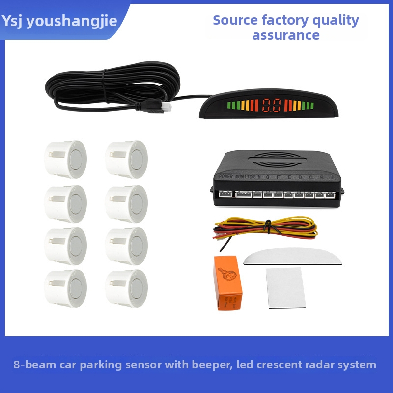 Universālais auto atpakaļgaitas radars ar LED displeju pusmēness formā, 8 sensori, skaņas signāls, 12V barošana