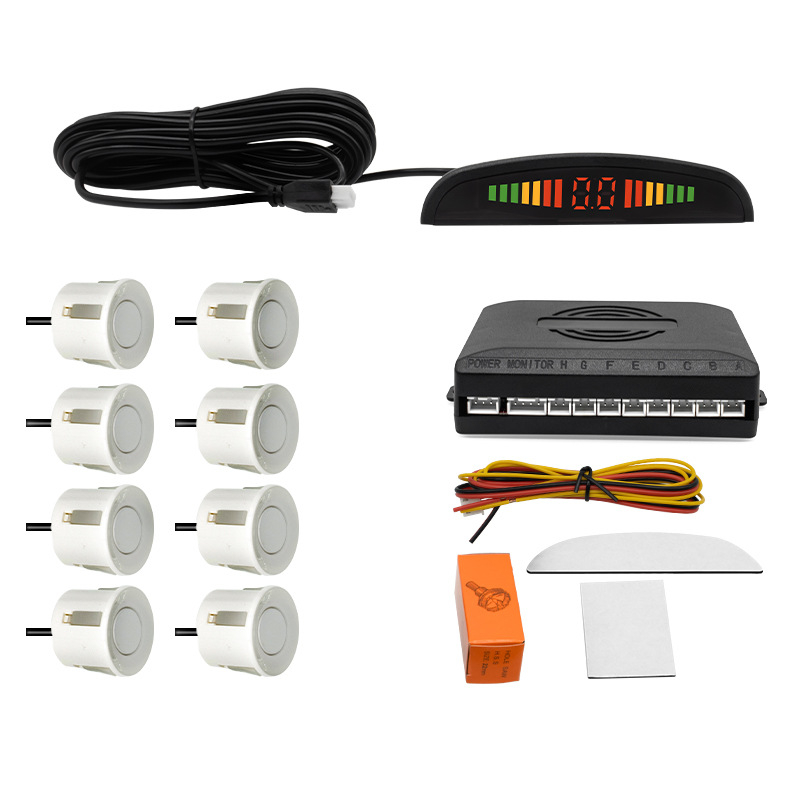 Universālais auto atpakaļgaitas radars ar LED displeju pusmēness formā, 8 sensori, skaņas signāls, 12V barošana