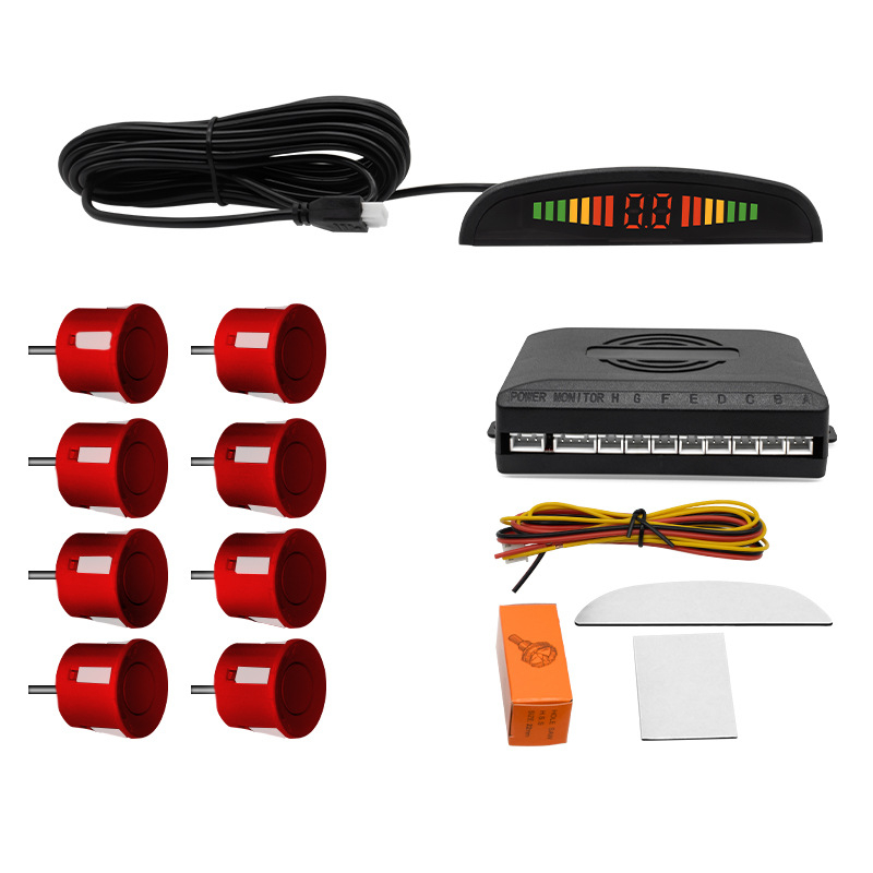 Universālais auto atpakaļgaitas radars ar LED displeju pusmēness formā, 8 sensori, skaņas signāls, 12V barošana