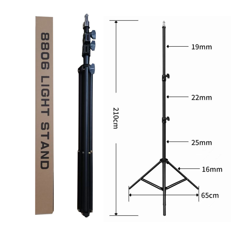 Keen fotografski stativ od karbonskog čelika s podnim nosačem LED rasvjetnog svjetla, 3-dijelni teleskop dizajn, nosivost 10 kg, visina 71–210 cm, promjeri cijevi 25/22/19 mm