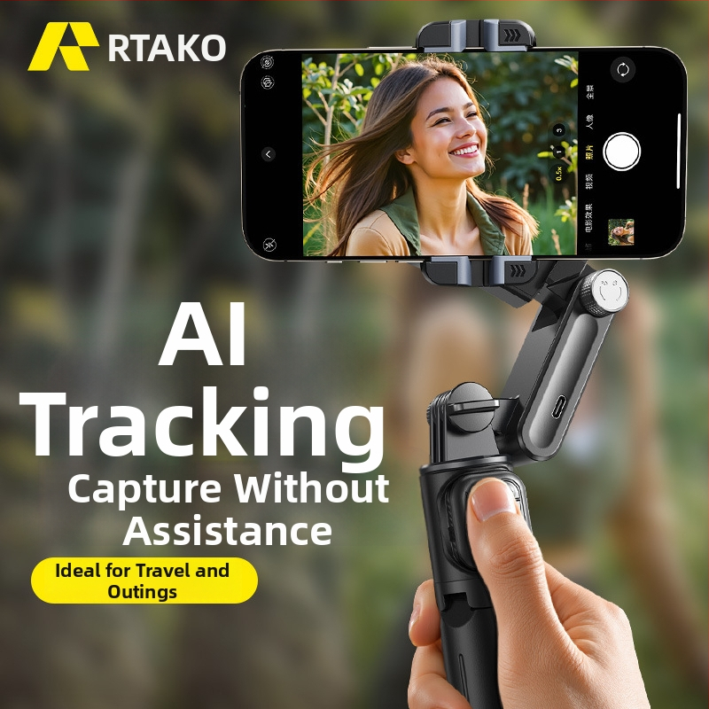 Rtako 360° pan-tilt stabilizator za telefon s ručnim gimballom i ugrađenom rasvjetom za live stream, kućište ABS+aluminij, 480 g
