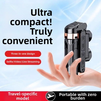 Mini pocket Bluetooth selfie štapić s ugrađenom svjetlom, prijenosna stativna podrška za live streaming — aluminijska legura + ABS, daljinski upravljač