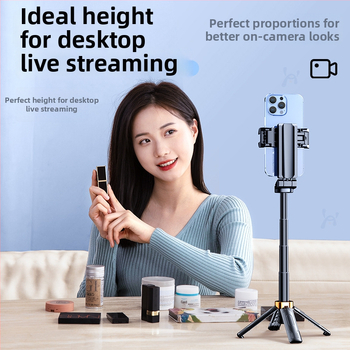 Mini pocket Bluetooth selfie štapić s ugrađenom svjetlom, prijenosna stativna podrška za live streaming — aluminijska legura + ABS, daljinski upravljač