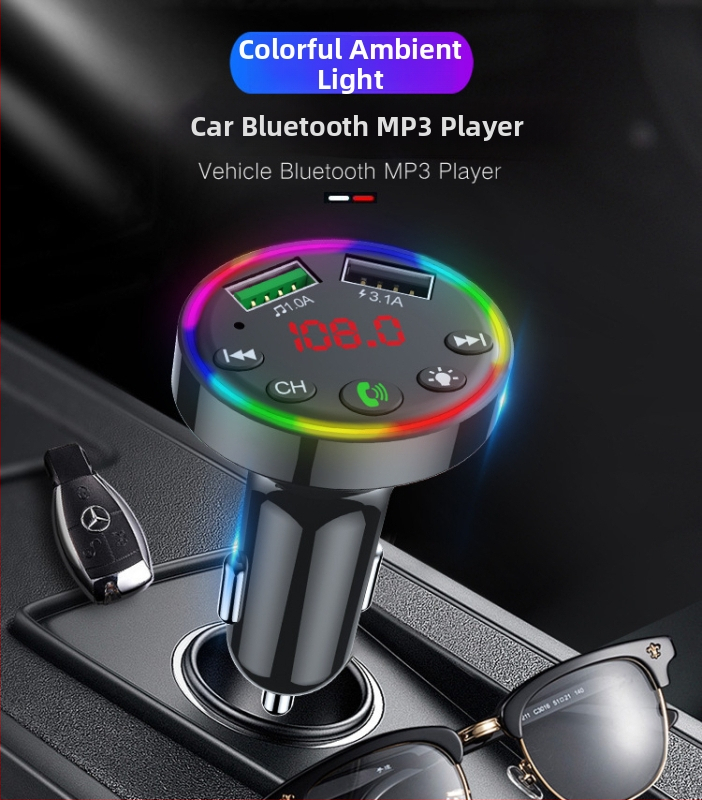 Автомобилен Bluetooth MP3 плеър с двойни USB портове, FM предавател, hands-free разговори, DC12-24V захранване, монохромен дисплей