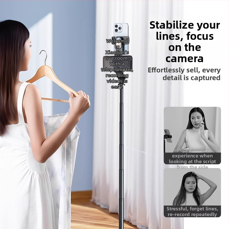 Držiak na telefón s teleprompterom a stojanom na vonkajší vlog — zliatina, Bluetooth, diaľkové ovládanie, univerzálny