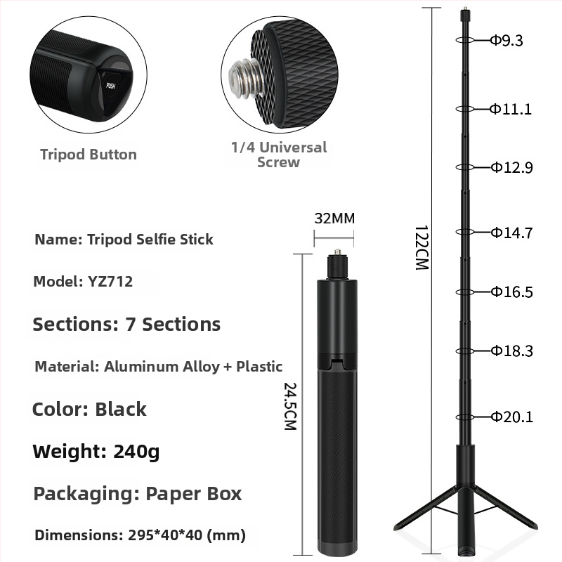 Integrirani stativ s nevidljivom šipkom za Insta360/GoPro akcijske kamere (Materijal: aluminijska legura + plastika; Prilagodba: Da; Stil: univerzalni; Bluetooth: Ne; Daljinsko upravljanje: Ne)