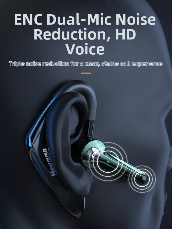 Bezvadu Bluetooth austiņas vienai ausij, sporta stila vadīšanai, trokšņa slāpēšana, ilgs akumulatora darbības laiks