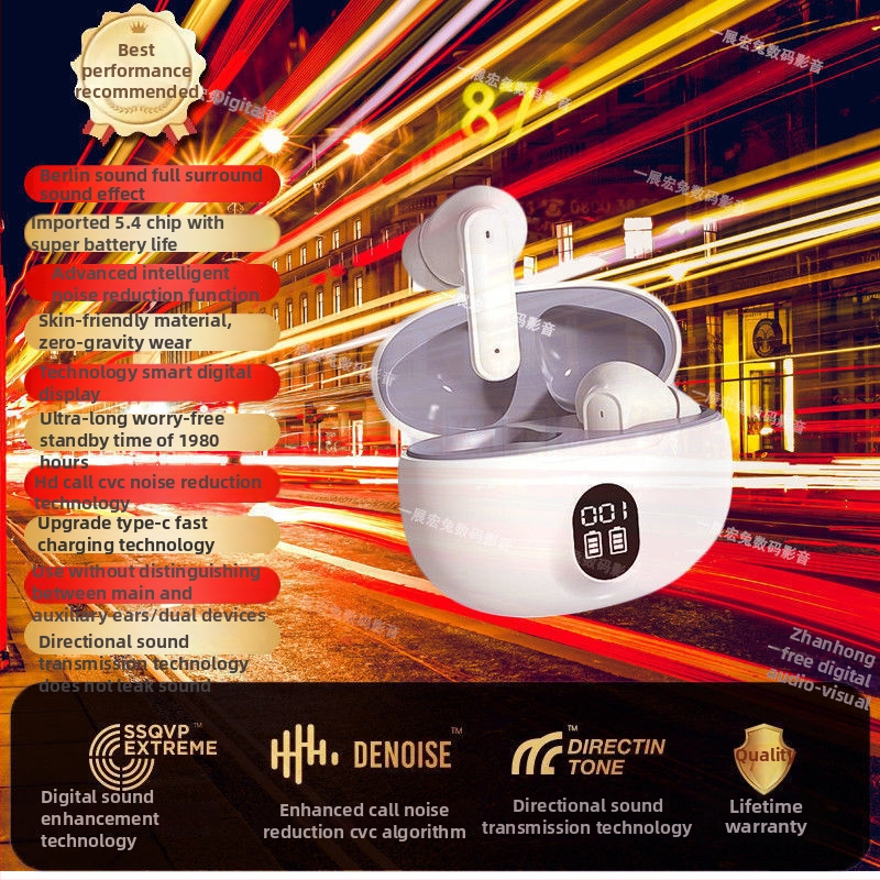 Căști Bluetooth semi-in-ear, fără fir, cu anulare zgomot, autonomie baterie peste 8 ore, Bluetooth 5.0, cip Qualcomm, IPX-6, hands-free pentru mașină