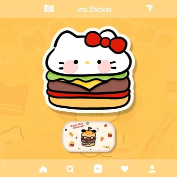 Μαξιλαράκι ποντικιού, καουτσούκ, μονόπλευρο, αντιολισθητικό, εκτύπωση, OEM παραμετροποίηση; σχέδιο: γάτα με μπέργκερ και πατάτες τηγανητές