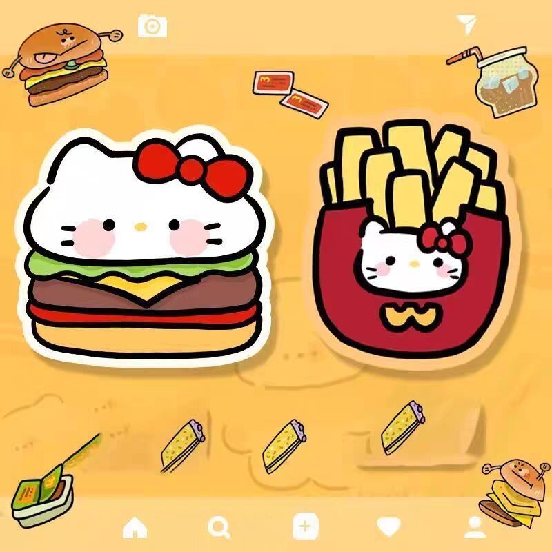 Μαξιλαράκι ποντικιού, καουτσούκ, μονόπλευρο, αντιολισθητικό, εκτύπωση, OEM παραμετροποίηση; σχέδιο: γάτα με μπέργκερ και πατάτες τηγανητές