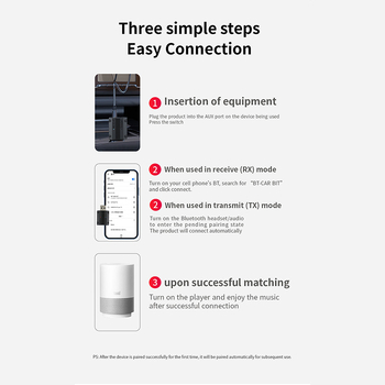 Bluetooth vysielač-prijímač 2-v-1 s vstavaným mikrofónom pre hands-free hovory; podporuje párovanie dvoch zariadení; USB napájanie 5V; hmotnosť 27 g