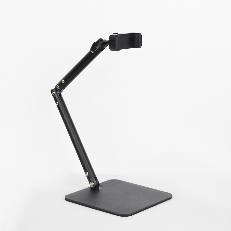 Kovový stolový stojan pre mobilný telefón a tablet, univerzálny model, na horné snímanie, s protiotrasom