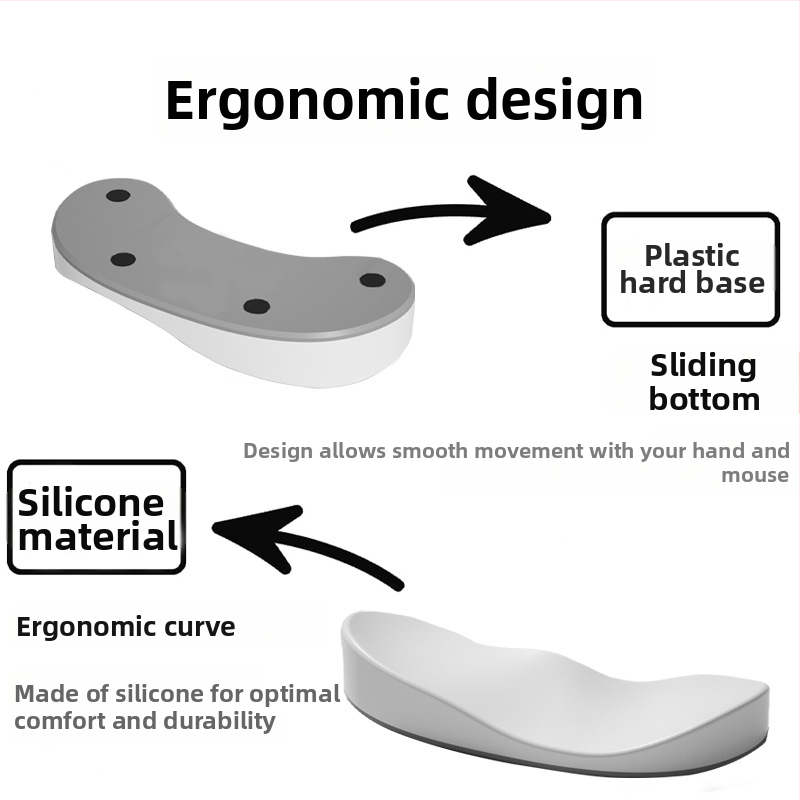 Ofisa rokas atbalsta spilventiņš – silikona, pretslīdēšana, ūdensizturīgs, viegli tīrāms; modelis Q8, ap 40 g, vienpusējs